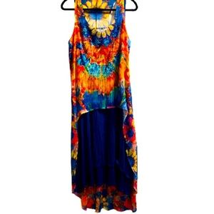 S Twelve Large Vibrant Semi Sheer Topper Paired with Royal Blue MIDI Sundress